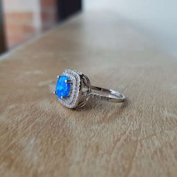 SOLD Double Halo Blue Australian Opal Ring - Picture 5 of 8